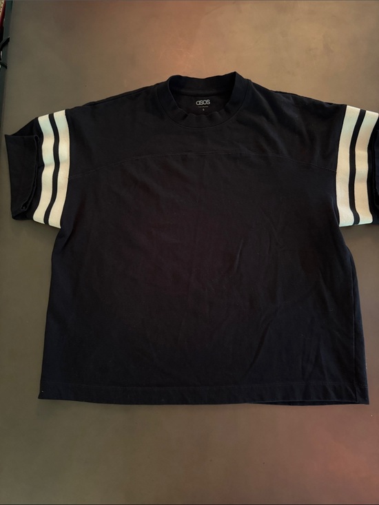 ASOS Other - ASOS Black Short-Sleeve Crewneck Tee with White Sleeve Stripes